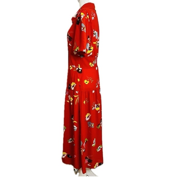CAbi Red Floral Button-Up Midi Dress - Size L - Picture 2 of 7